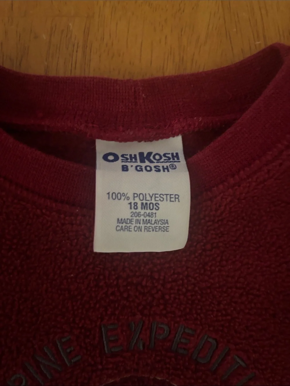 Vintage OshKosh B'gosh Deep Red Fleece Marine Expedition Sweatshirt 18 mo